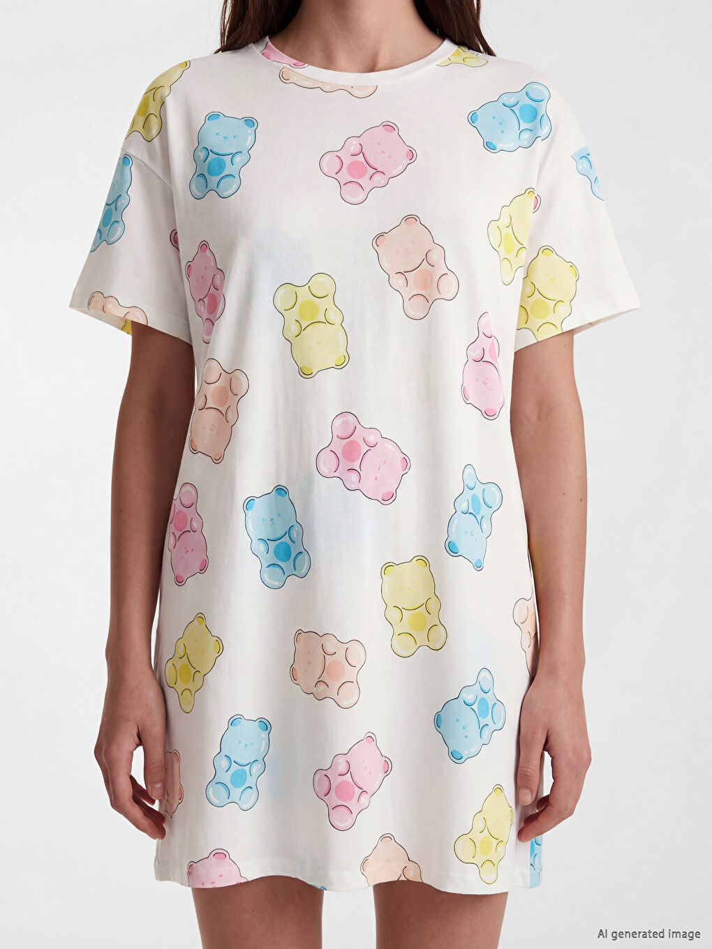 Дамска нощница с шарки с обло деколте-2