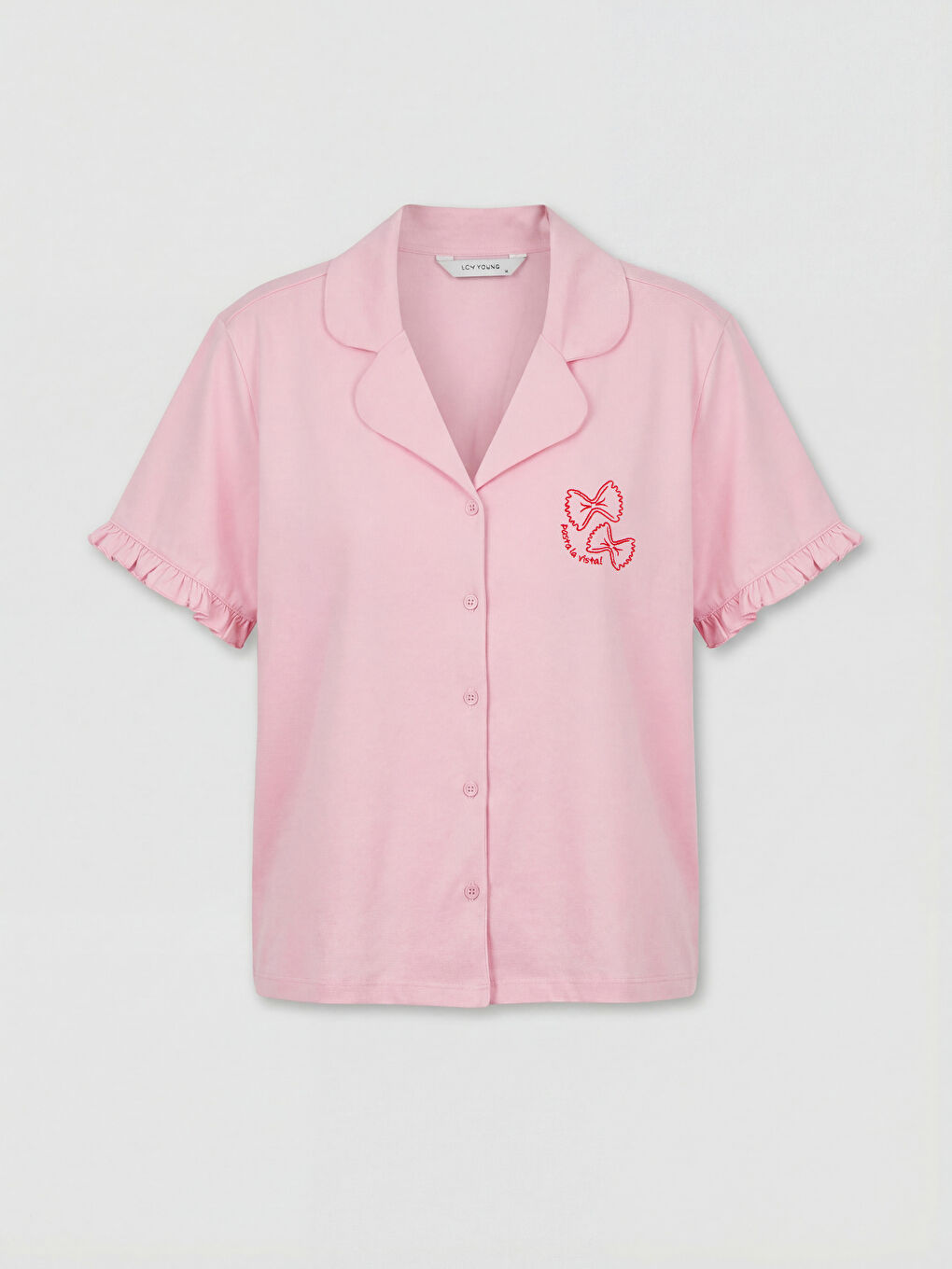 Pembe Nakışlı Kadın Şortlu Pijama Takımı-1