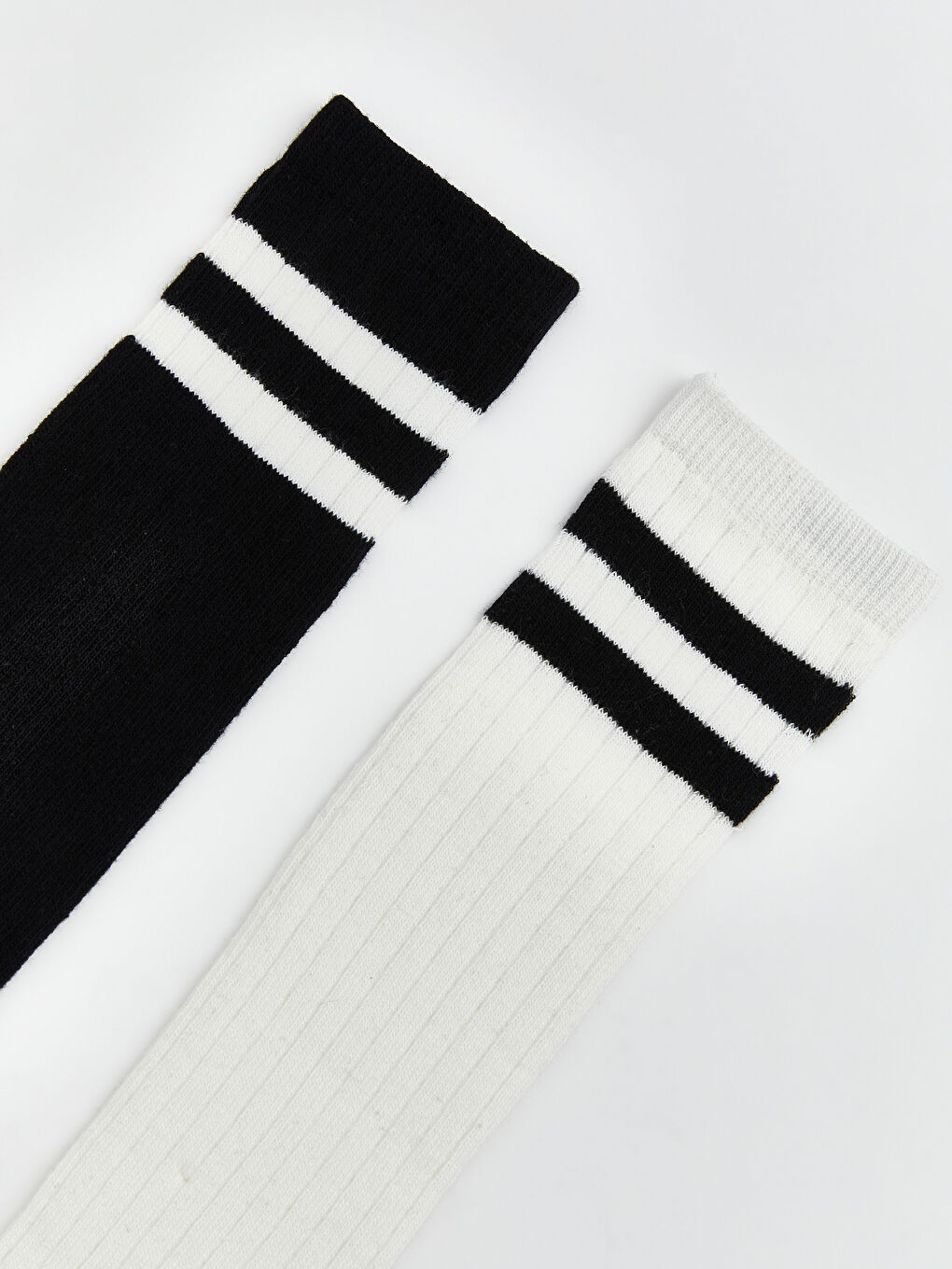 Ekru Çizgili Kız Çocuk Diz Altı Çorap 2'li-1
