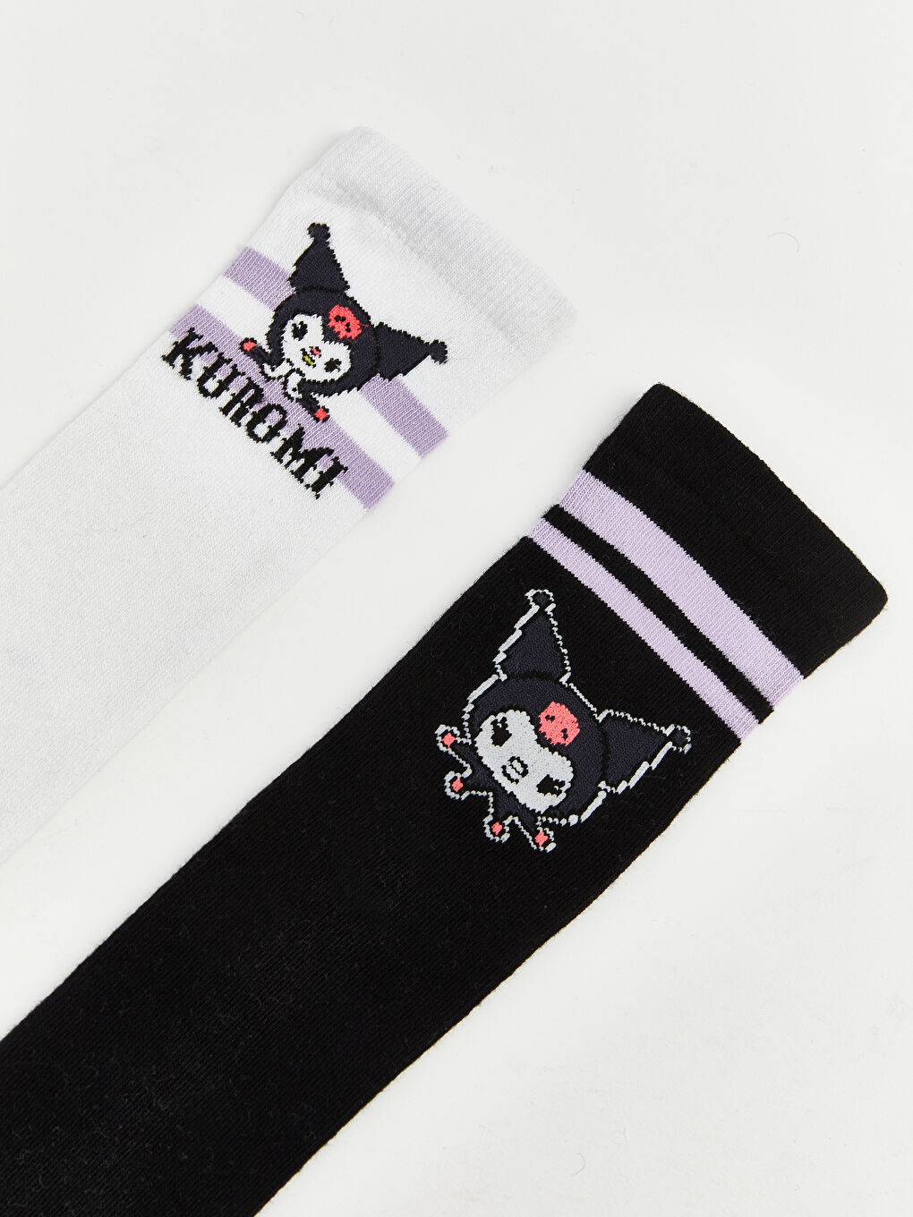 Beyaz Kuromi Baskılı Kız Çocuk Diz Altı Çorap 2'li-1