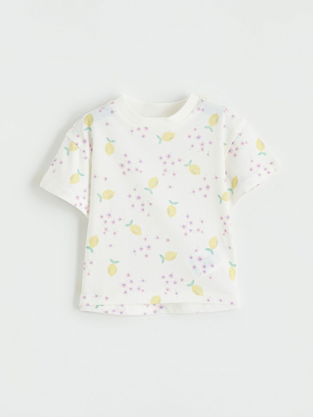 Ekru Bisiklet Yaka Baskılı Kız Bebek Tişört 3'lü-3