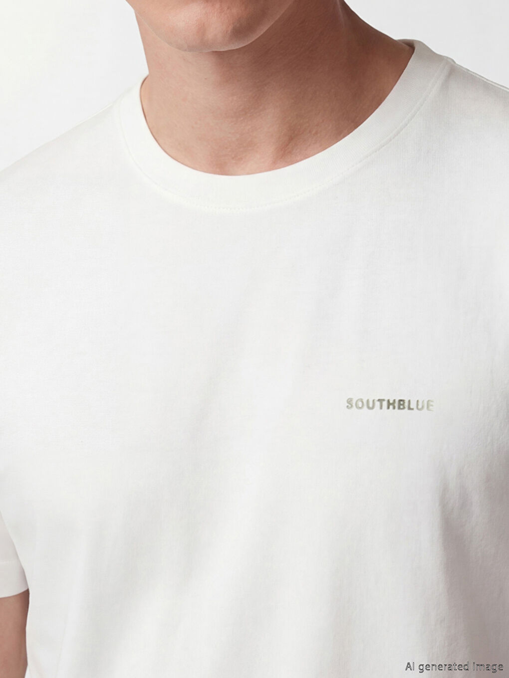 Beyaz Bisiklet Yaka Erkek Tişört-2