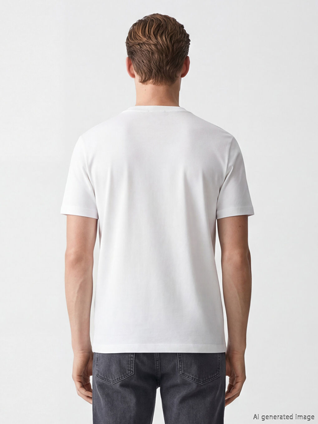 Beyaz Bisiklet Yaka Erkek Tişört-3