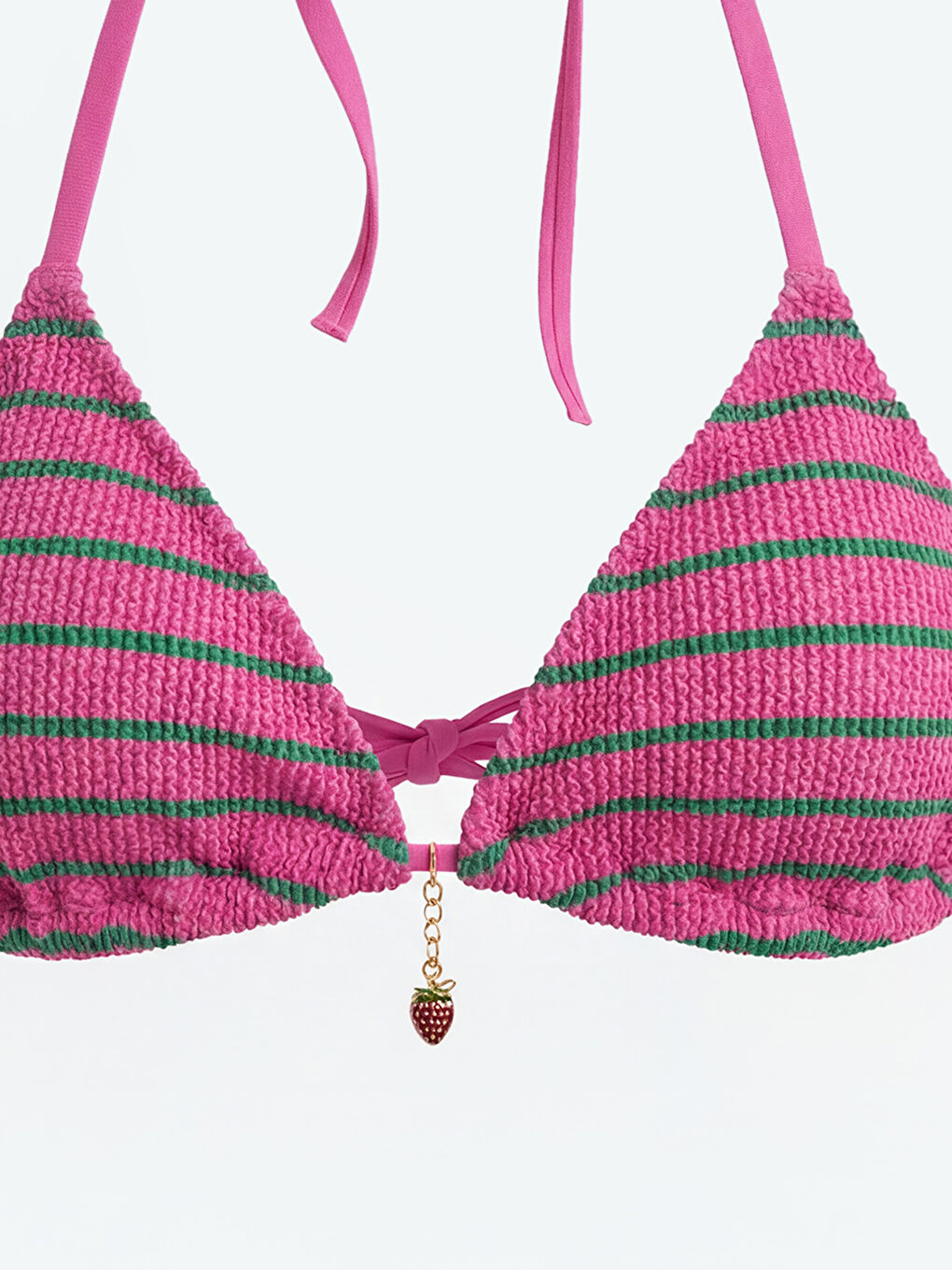 Pembe Çizgili Çıkarılabilir Pedli Kadın Bikini Üst-2