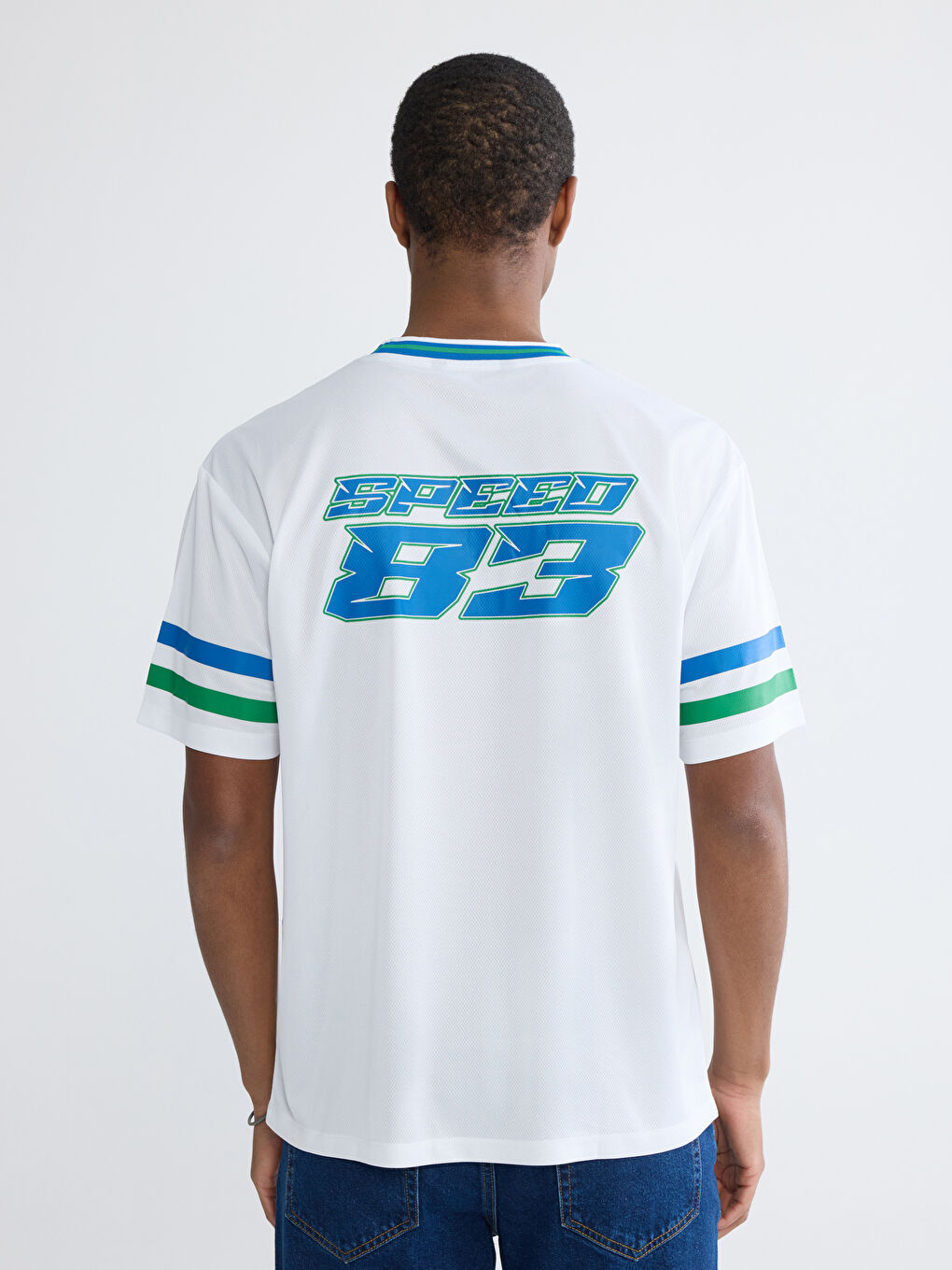 Ekru Bisiiklet Yaka Baskılı Erkek Tişört-3