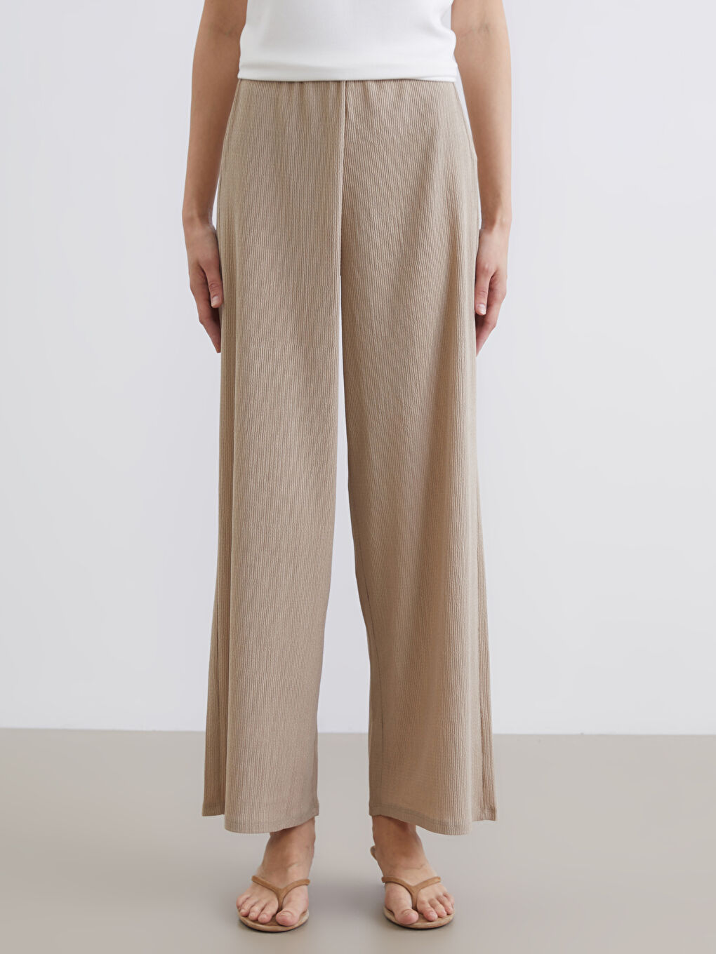 Textured Women's Trousers with Elastic Waistband-1