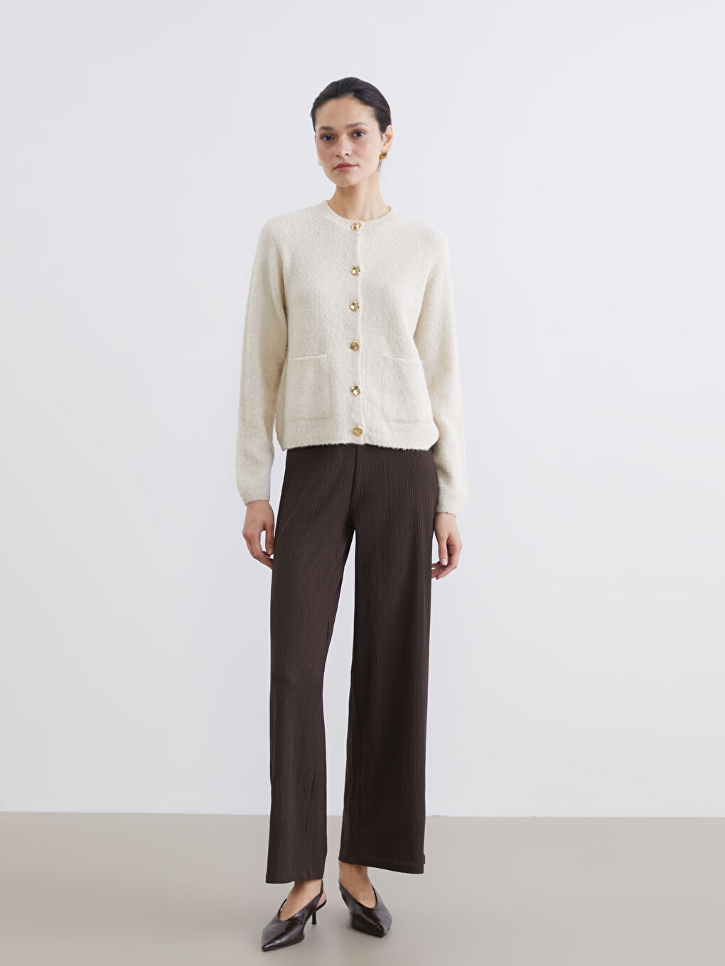 Textured Women's Trousers with Elastic Waistband