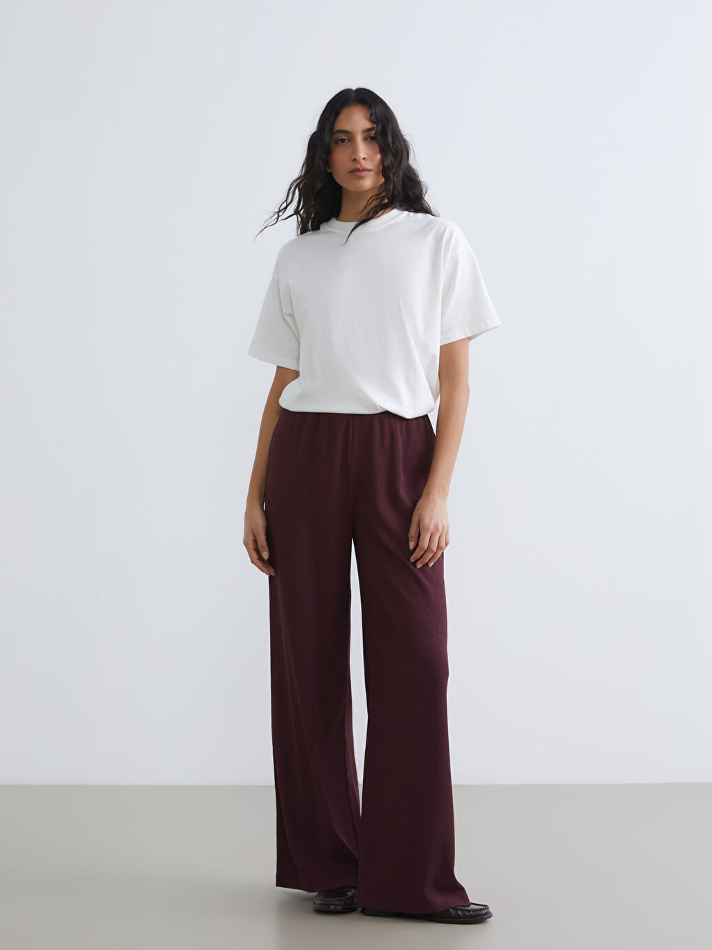 Elasticated Waist Textured Women's Trousers