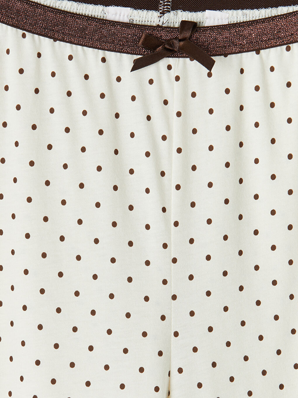 Ekru Beli Lastikli Puantiyeli Kadın Kapri Pijama Alt-2