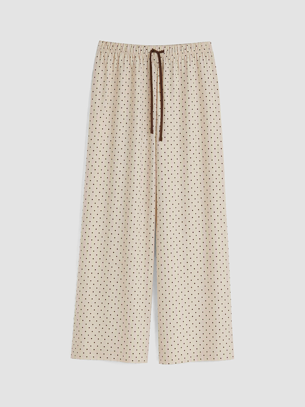 Bej Beli Lastikli Puantiyeli Kadın Kapri Pijama Altı-4