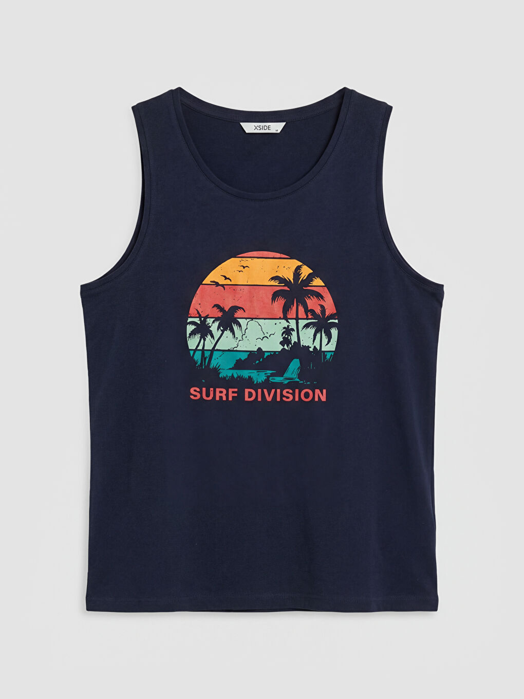 Lacivert Bisiklet Yaka Baskılı Erkek Kolsuz Tişört-4