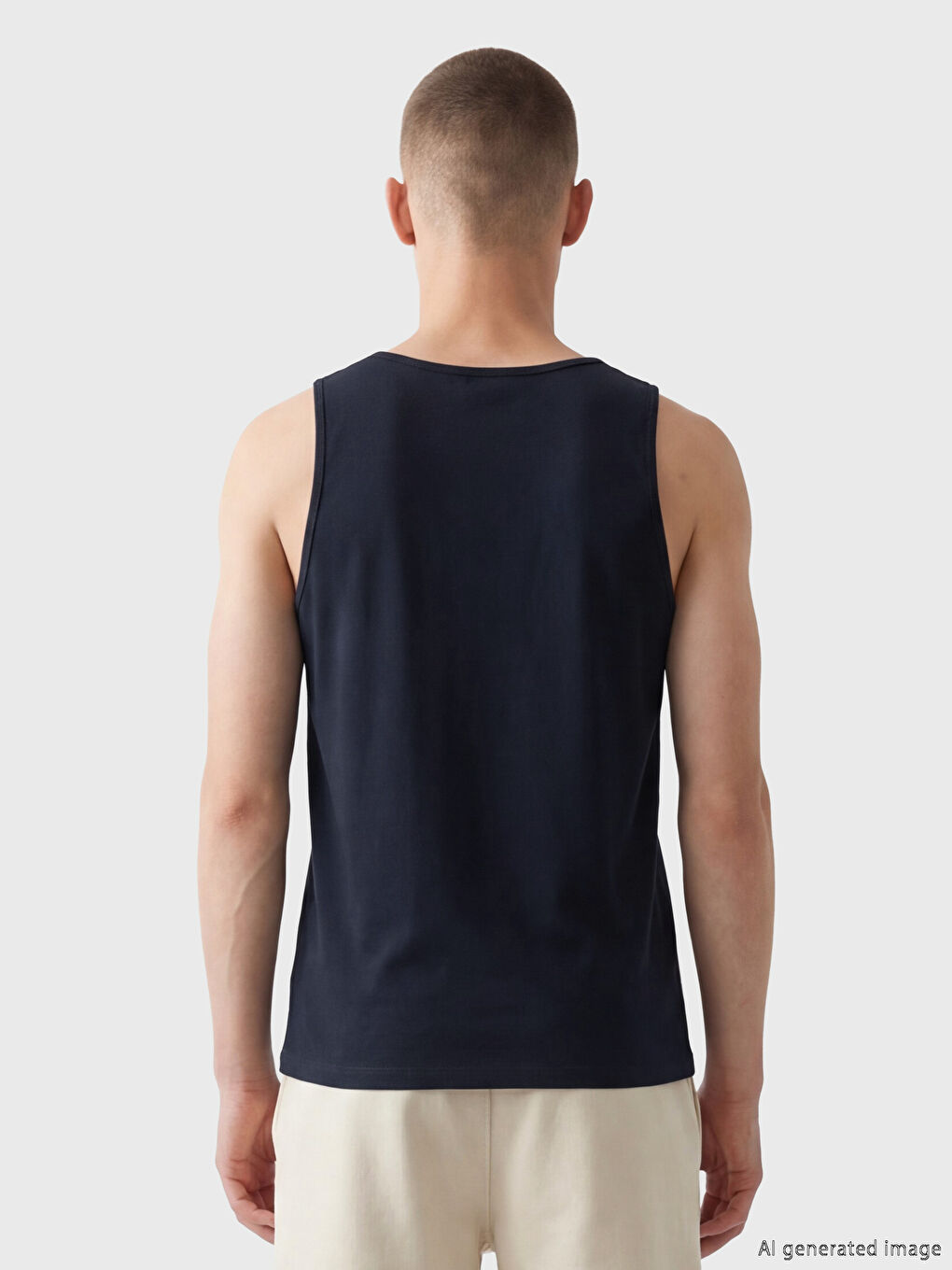 Lacivert Bisiklet Yaka Baskılı Erkek Kolsuz Tişört-3