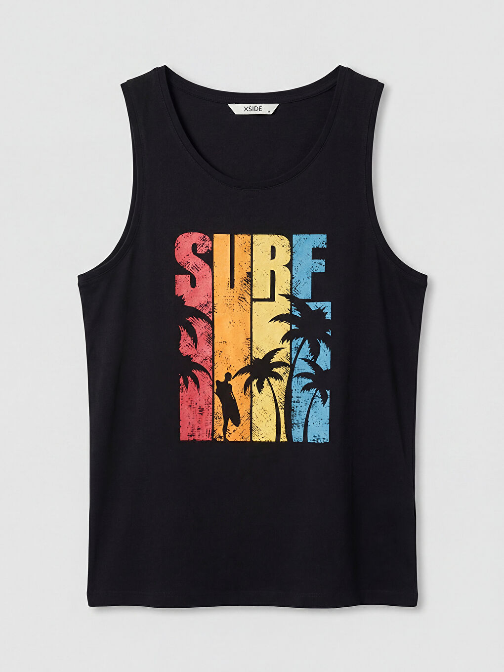 Siyah Bisiklet Yaka Baskılı Erkek Kolsuz Tişört-4