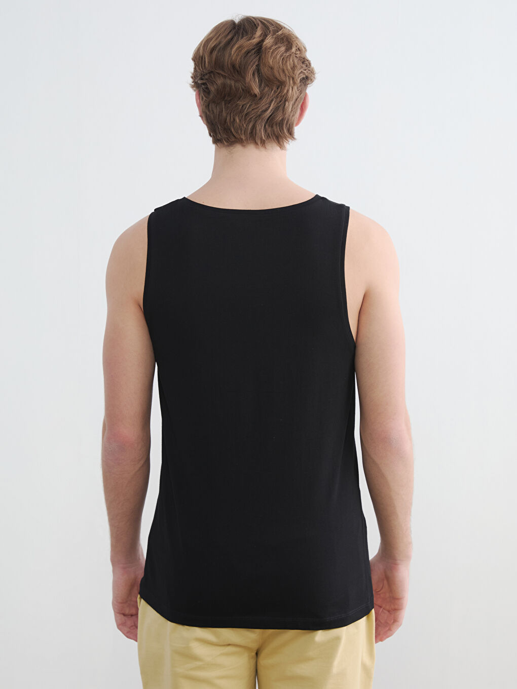 Siyah Bisiklet Yaka Baskılı Erkek Kolsuz Tişört-3