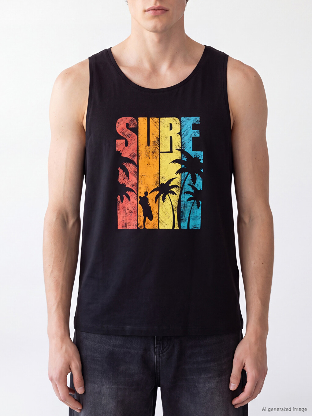Tricou Fără Mâneci Imprimat Cu Guler Rotund Pentru Bărbați-2