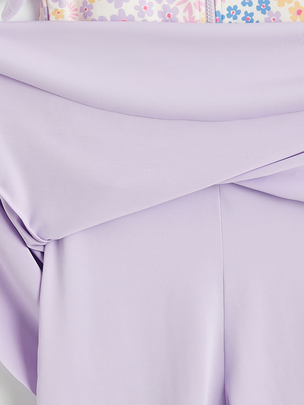 Lila Kısa Kollu Etekli Baskılı Kız Çocuk Mayo-1