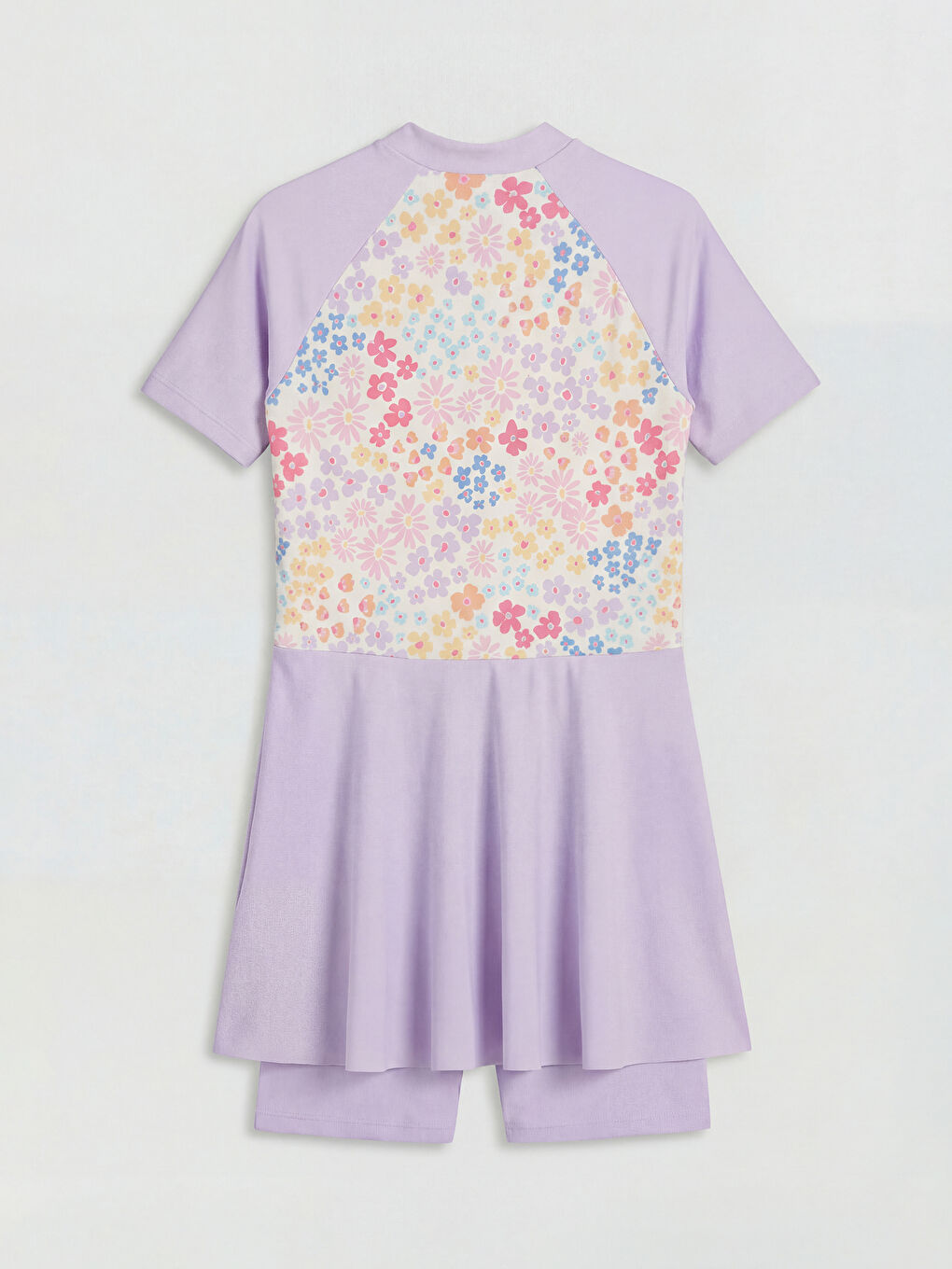 Lila Kısa Kollu Etekli Baskılı Kız Çocuk Mayo-2