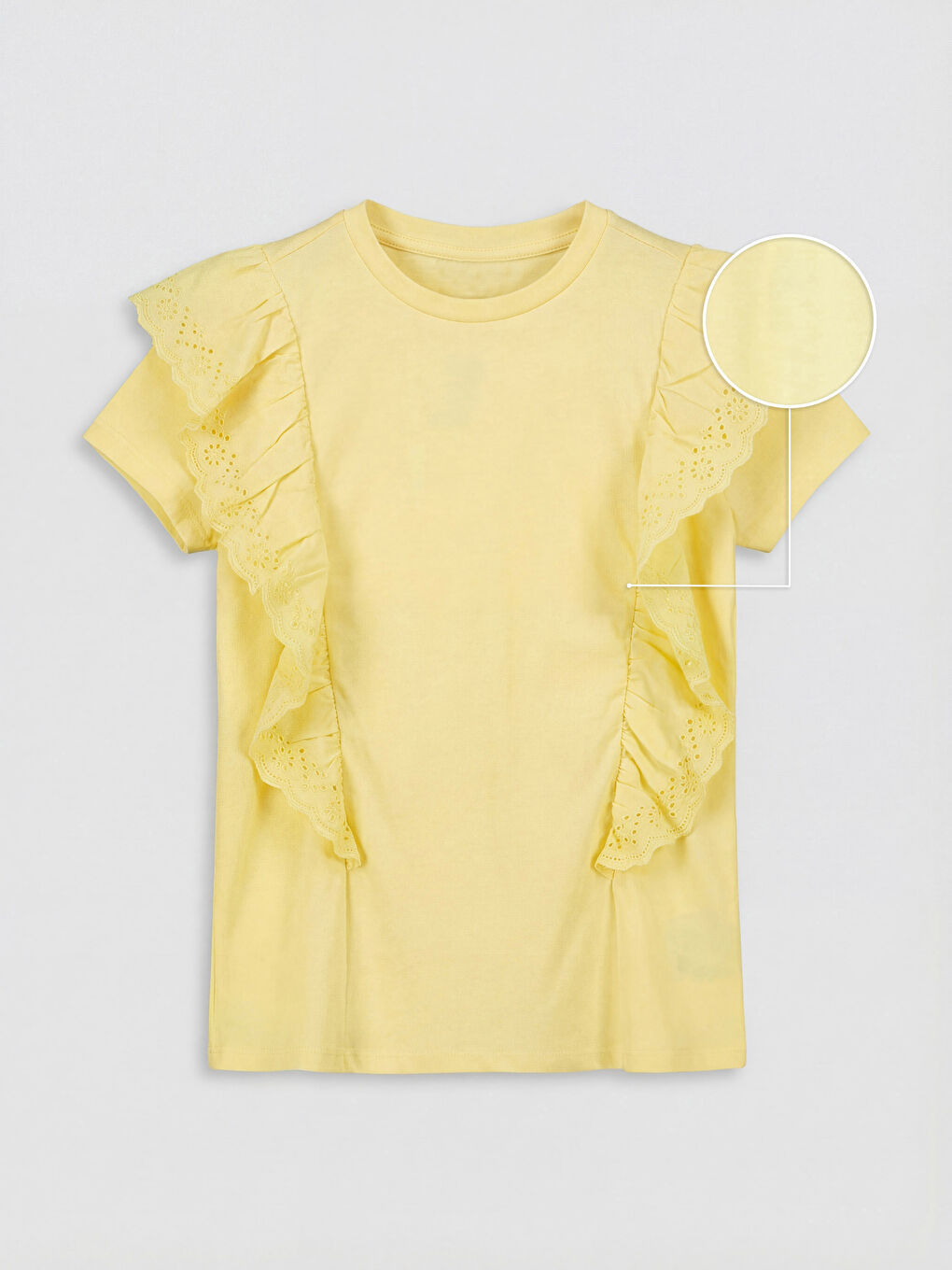 Sarı Bisiklet Yaka Fisto Detaylı Kız Çocuk Tişört-1