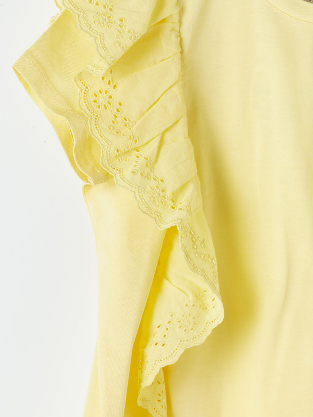 Sarı Bisiklet Yaka Fisto Detaylı Kız Çocuk Tişört-3