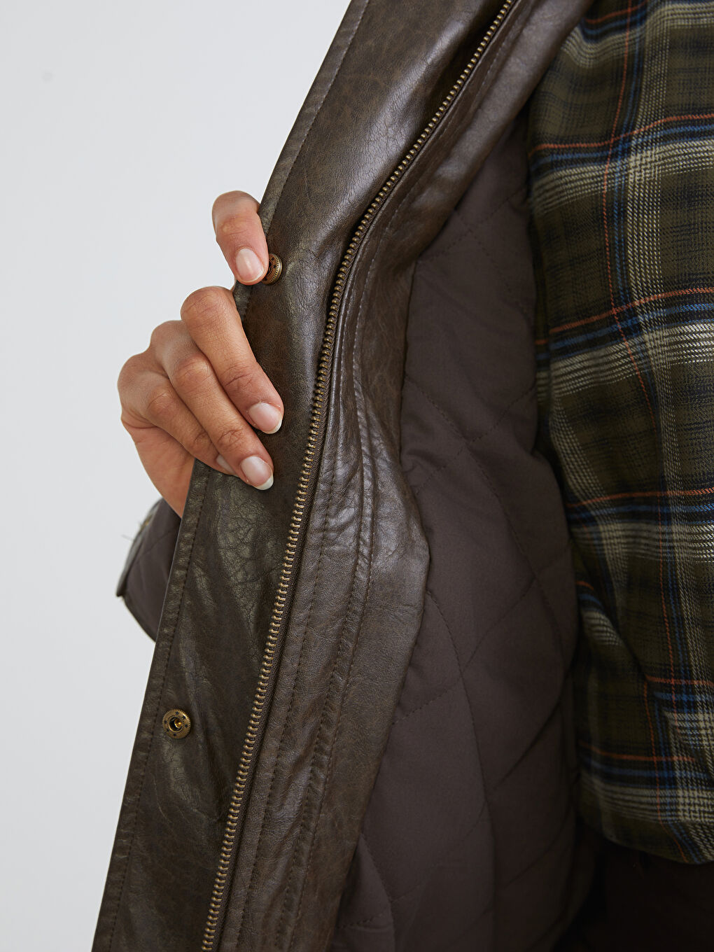 Manteau en simili cuir pour femmes avec col de chemise en peluche-3