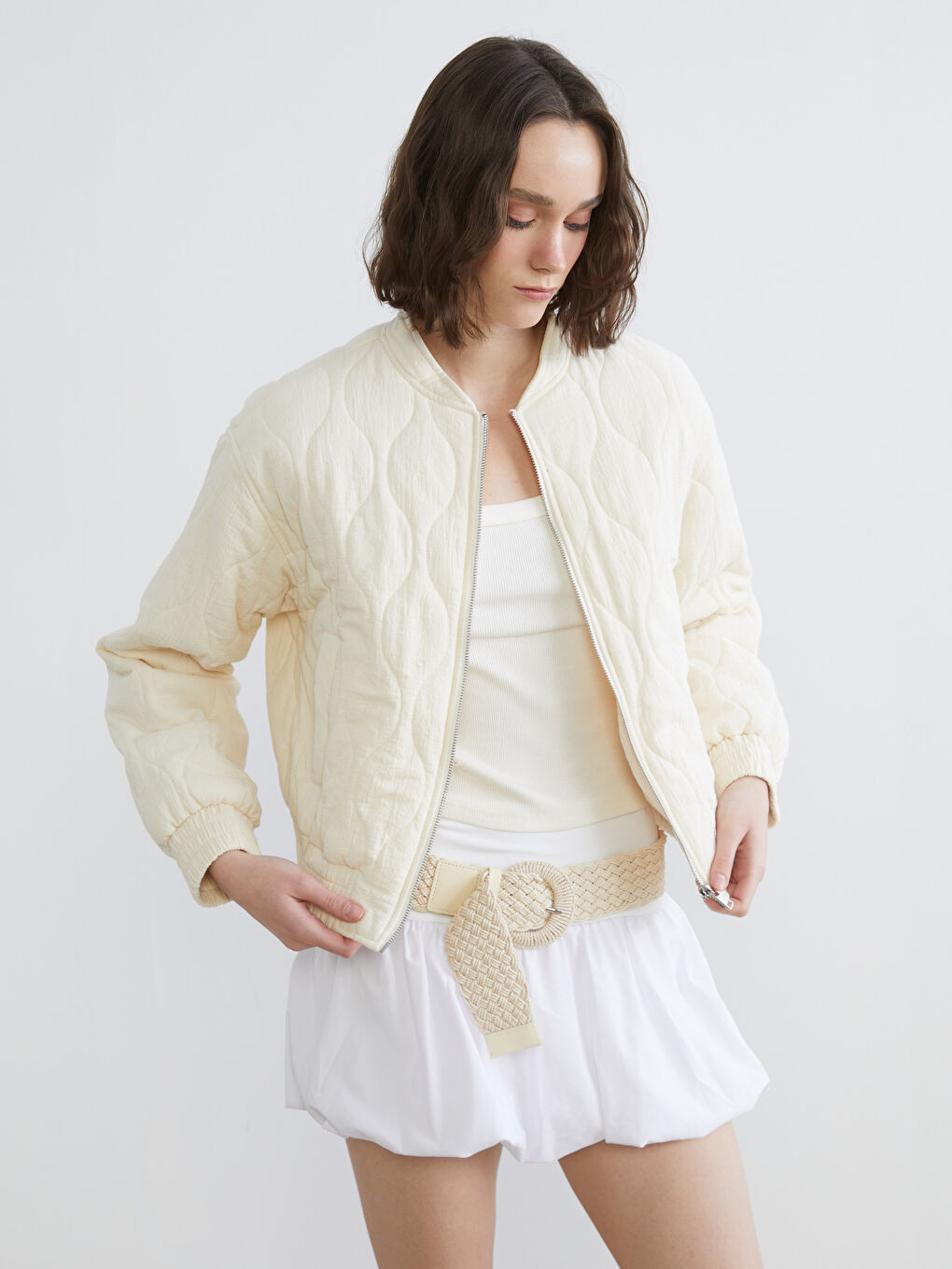 Baseball Collar Quilted Oversize Women's Jacket