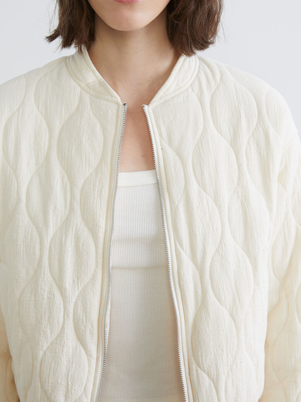 Baseball Collar Quilted Oversize Women's Jacket-2