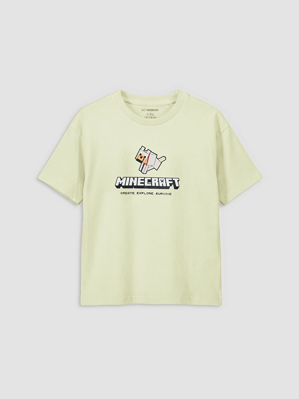 Yeşil Bisiklet Yaka Minecraft Baskılı Erkek Çocuk Tişört