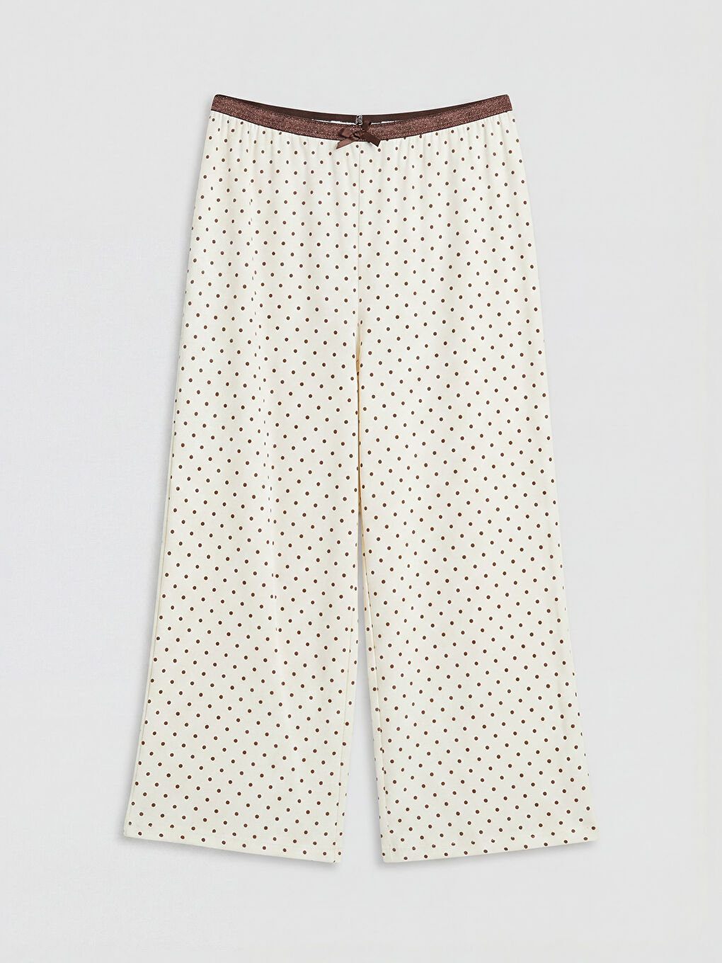 Ekru Puantiyeli Kadın Kaprili Pijama Takımı-2