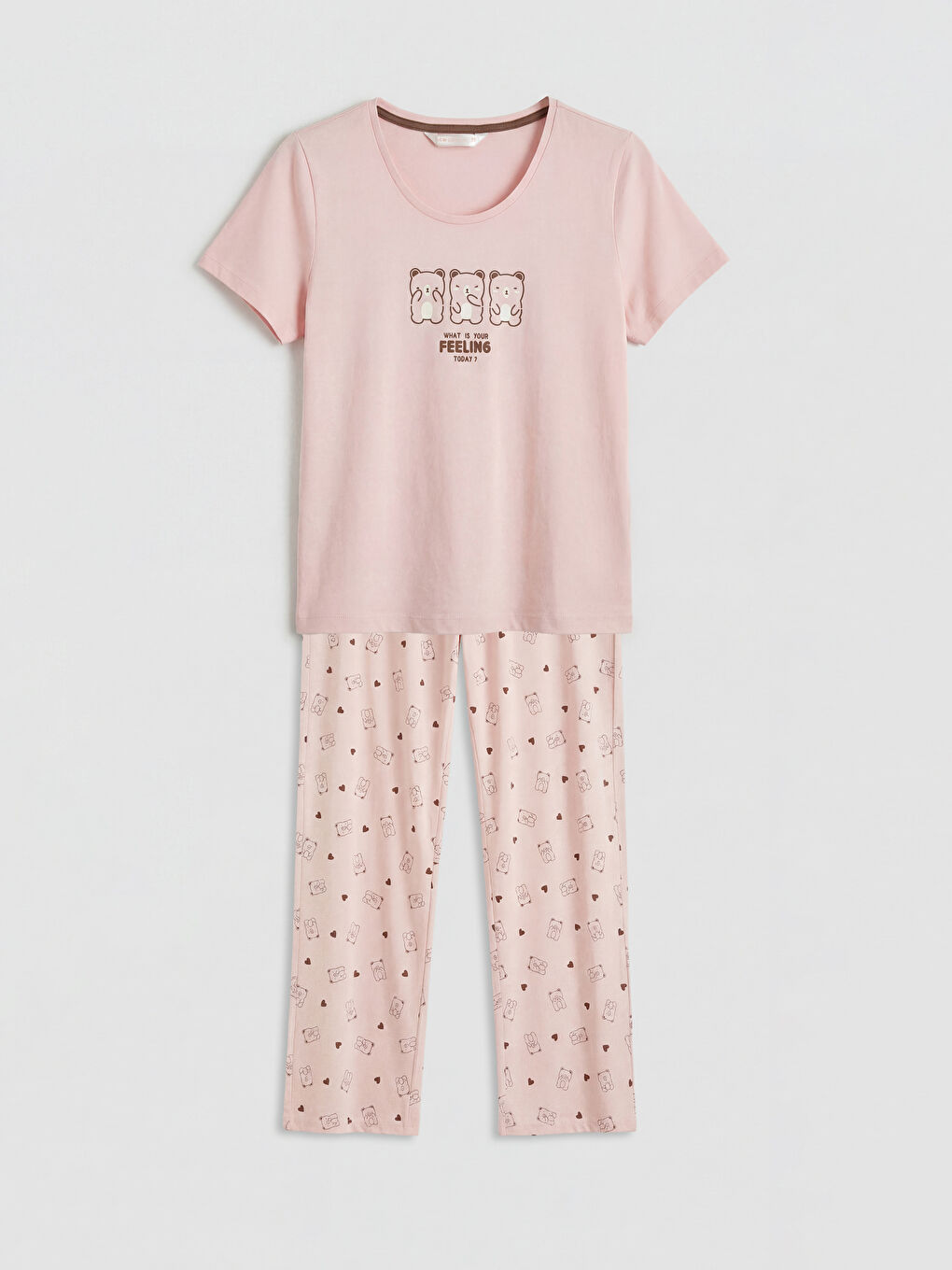 Pembe Bisiklet Yaka Baskılı Kadın Pijama Takım