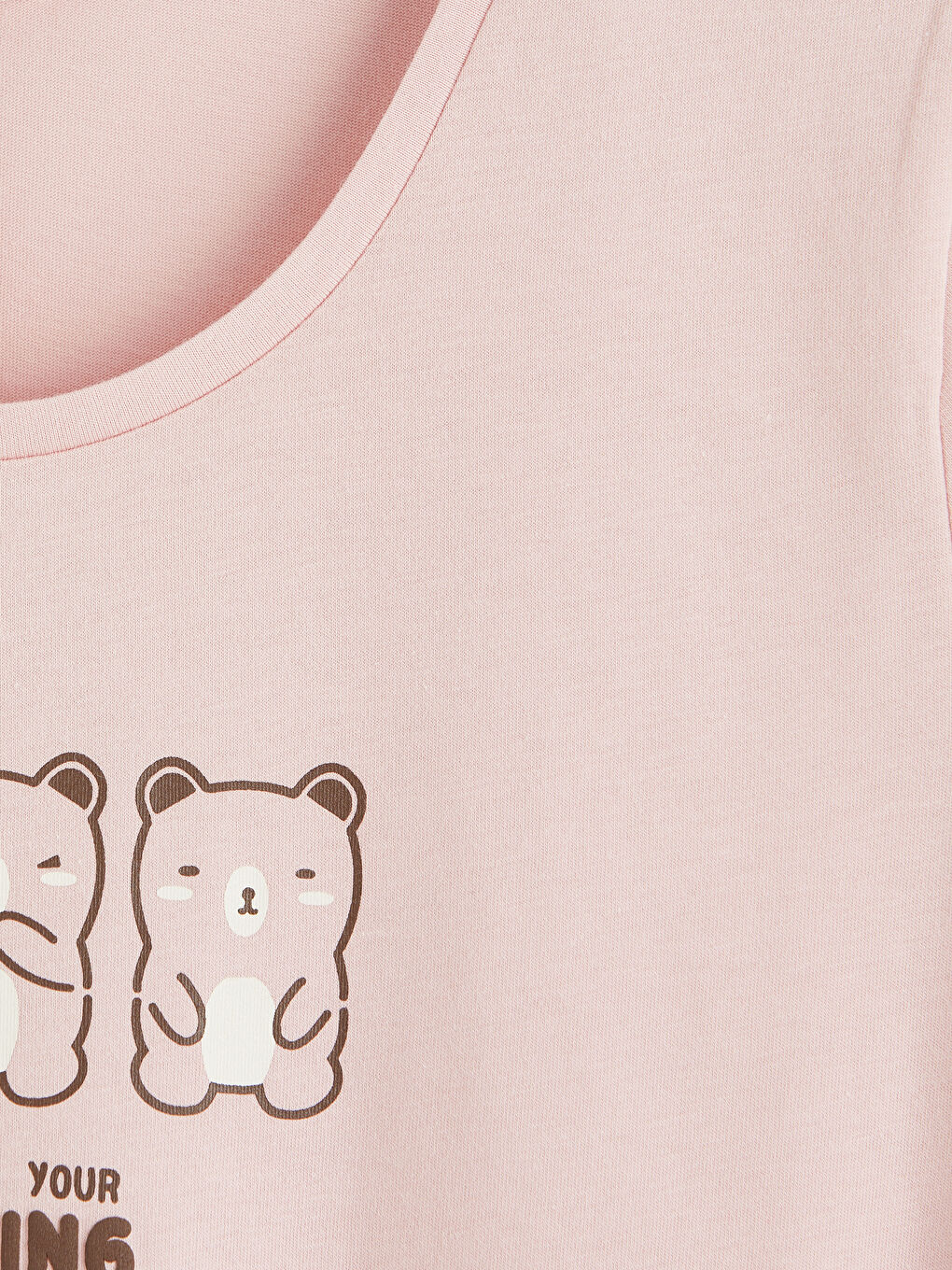 Pembe Bisiklet Yaka Baskılı Kadın Pijama Takım-5