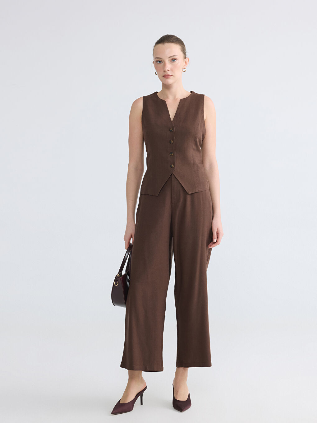 Woman BROWN Suit Waistcoat-1