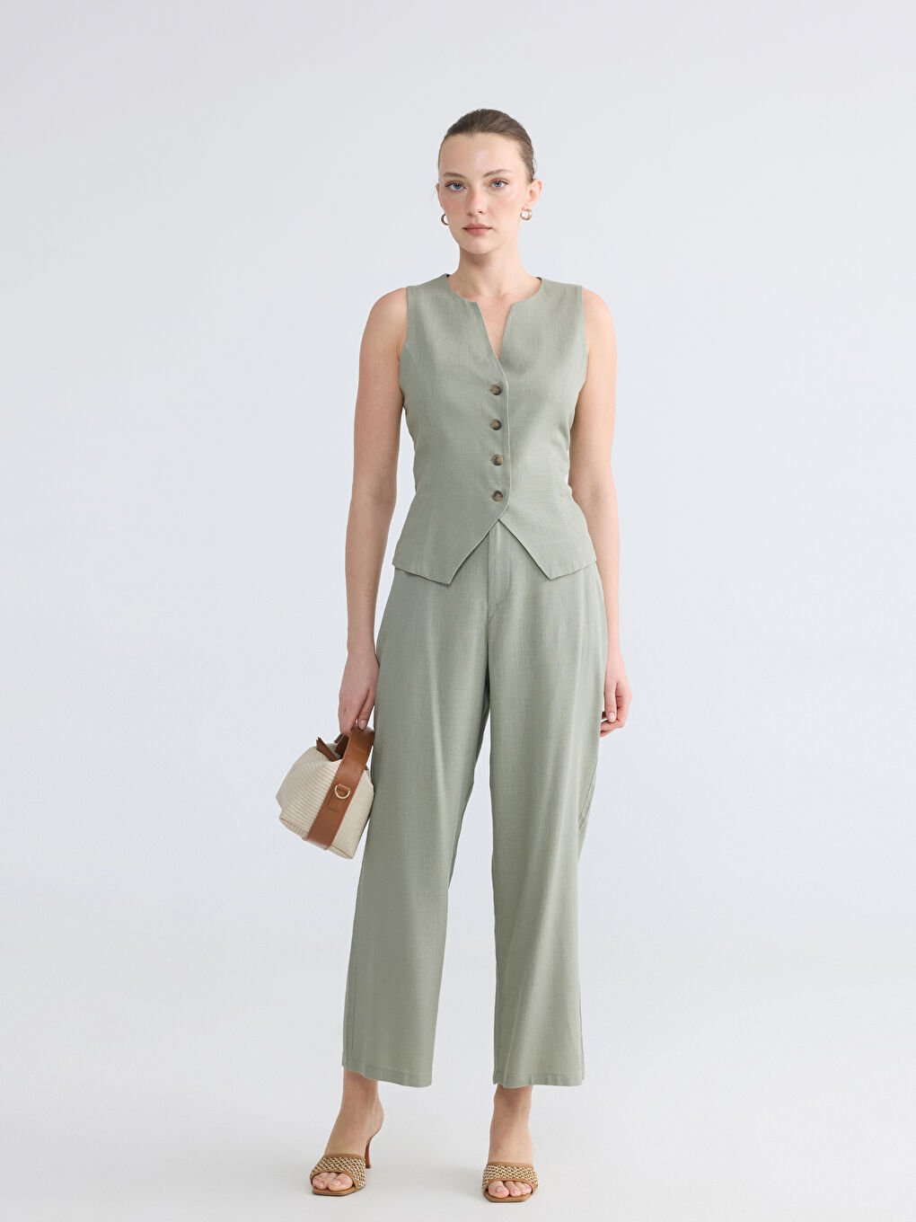Woman KHAKI Suit Waistcoat-1