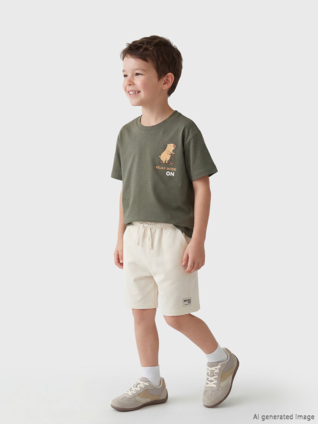 Bej Beli Lastikli Erkek Çocuk Şort