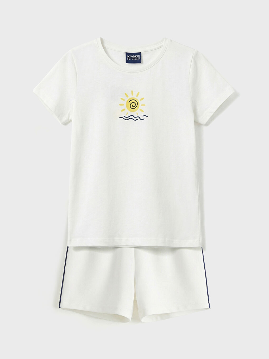Beyaz Kısa Kollu Baskılı Kız Çocuk Tişört ve Şort