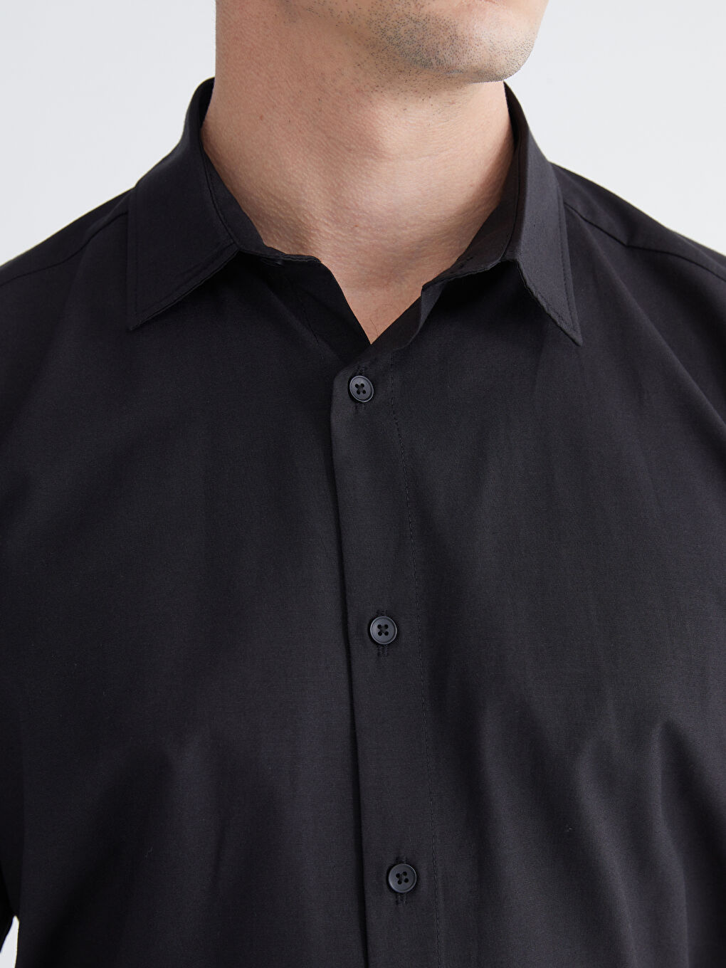 Siyah Regular Fit Poplin Erkek Gömlek-2