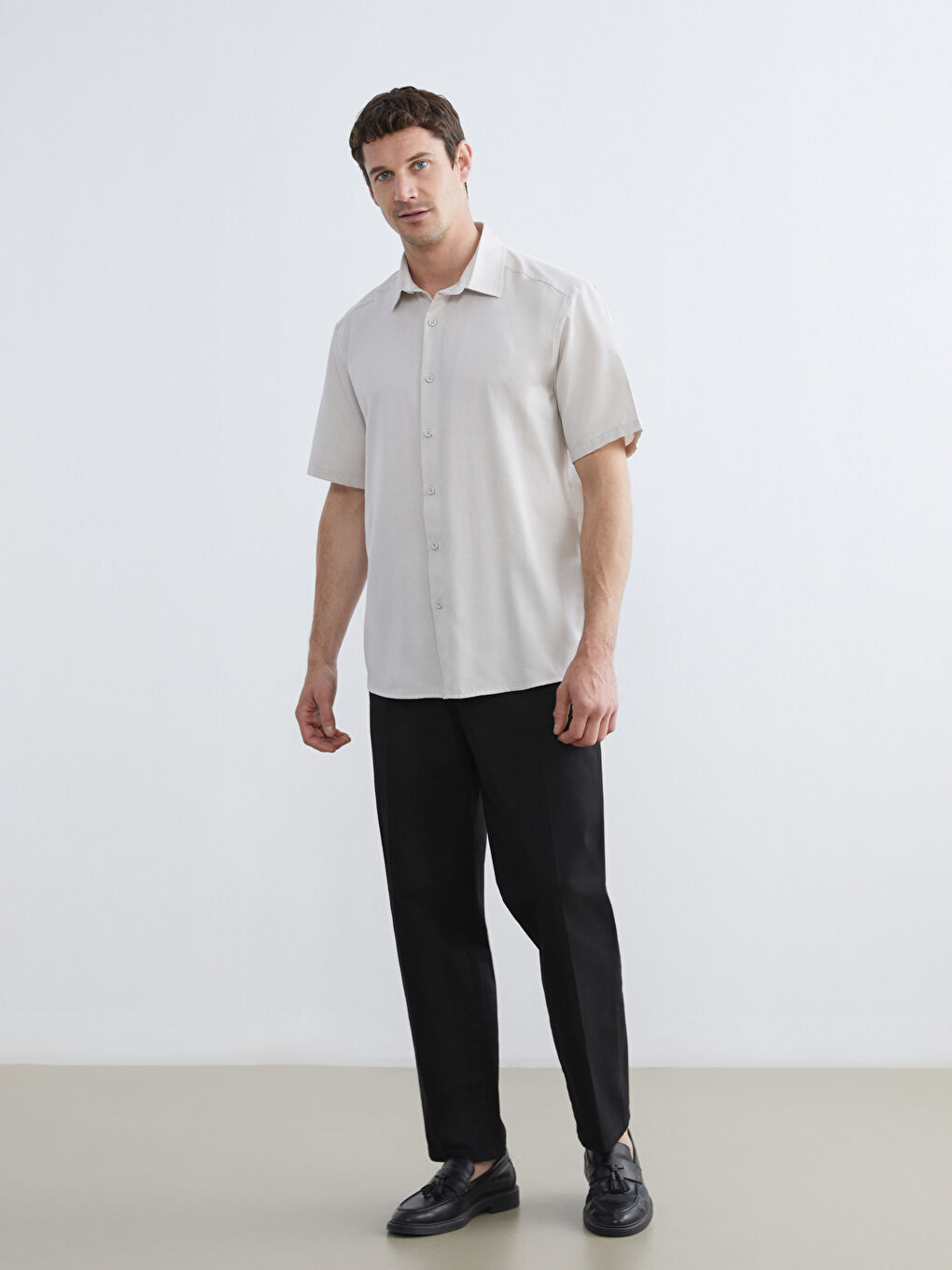 Bej Regular Fit Oxford Erkek Gömlek-1