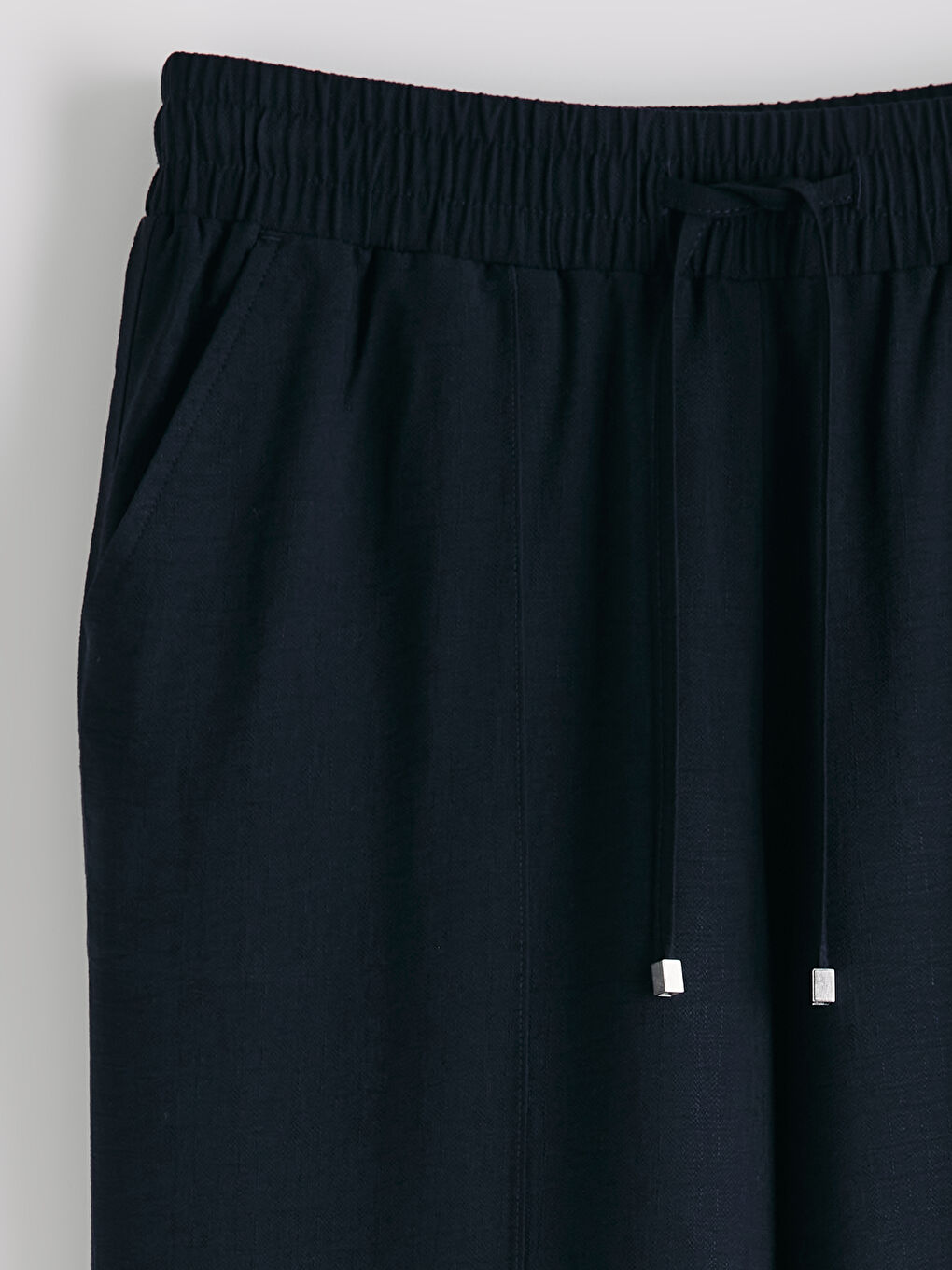 Lacivert Beli Lastikli Geniş Paça Kadın Pantolon-3