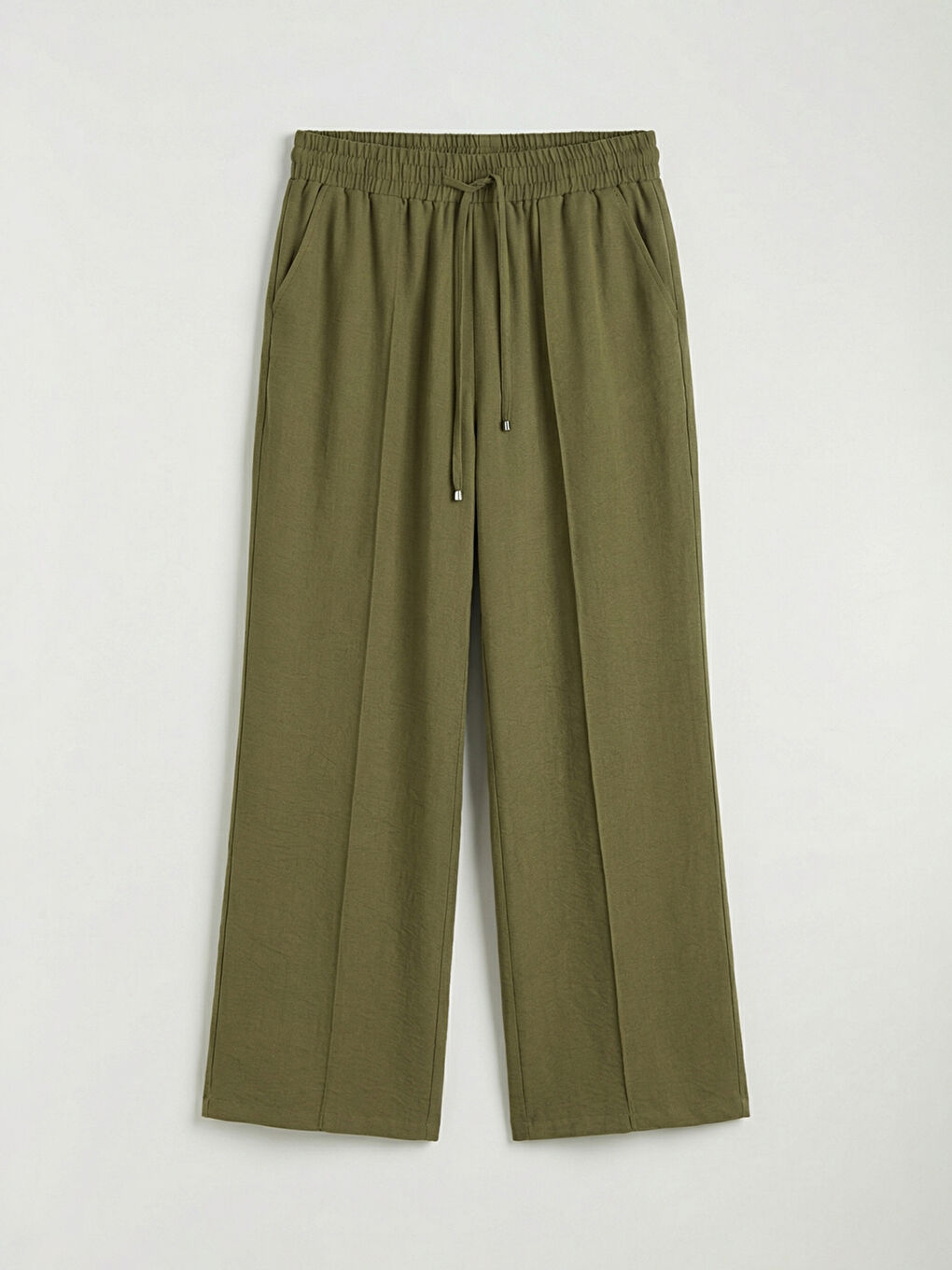 Haki Beli Lastikli Geniş Paça Kadın Pantolon-4