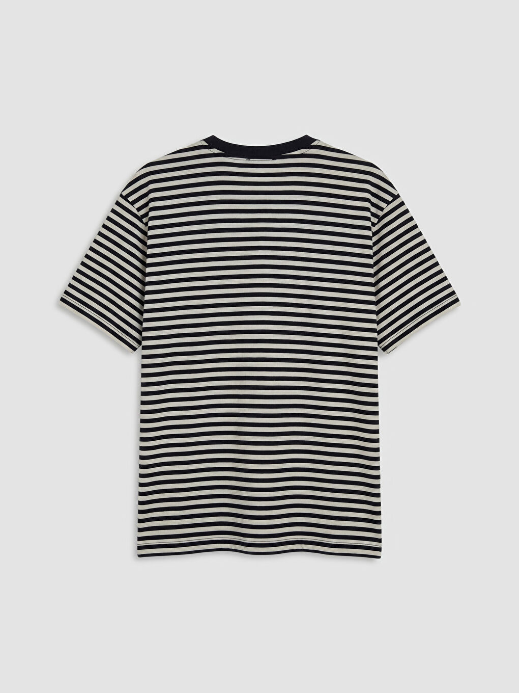 Siyah Bisiklet Yaka Çizgili Erkek Tişört-1
