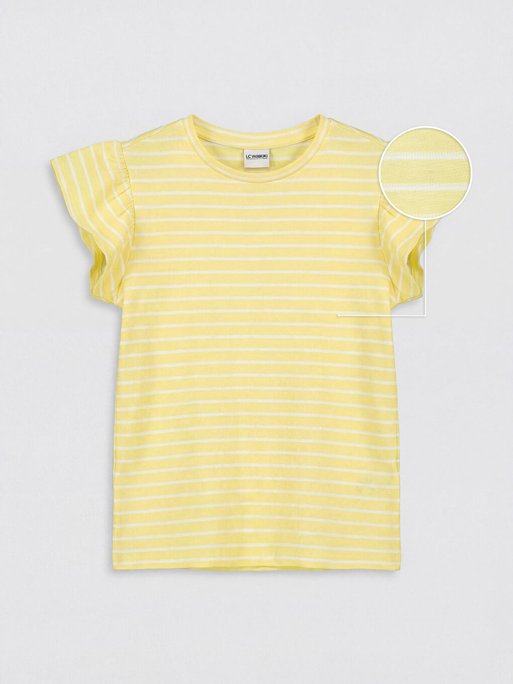 Sarı Bisiklet Yaka Çizgili Volanlı Kız Çocuk Tişört