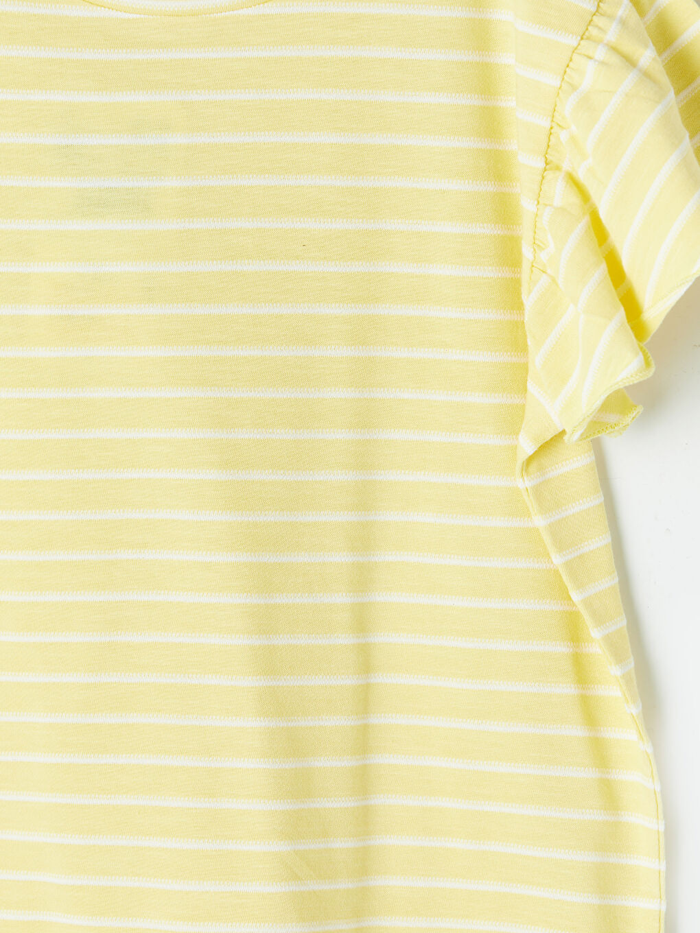 Sarı Bisiklet Yaka Çizgili Volanlı Kız Çocuk Tişört-2