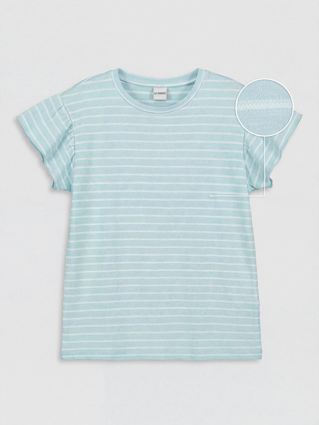 Mavi Bisiklet Yaka Çizgili Kız Çocuk Tişört