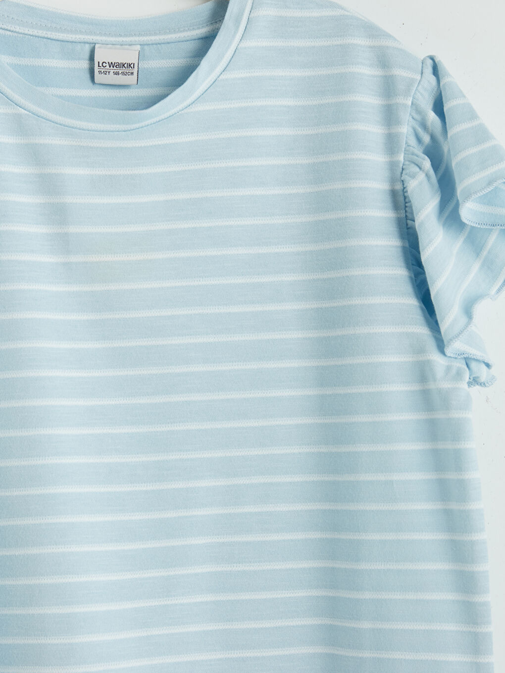Mavi Bisiklet Yaka Çizgili Kız Çocuk Tişört-2
