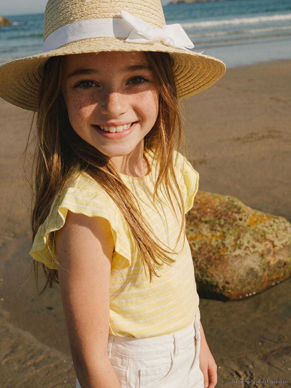 Striped Frill Sleeve Girls' T-Shirt-1