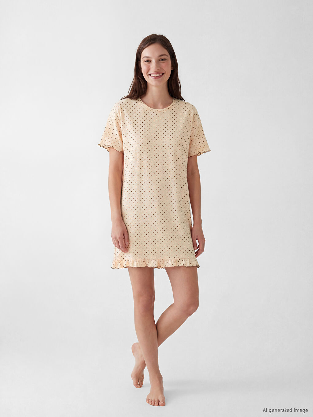 Нощница с кръгло деколте на точки за жени