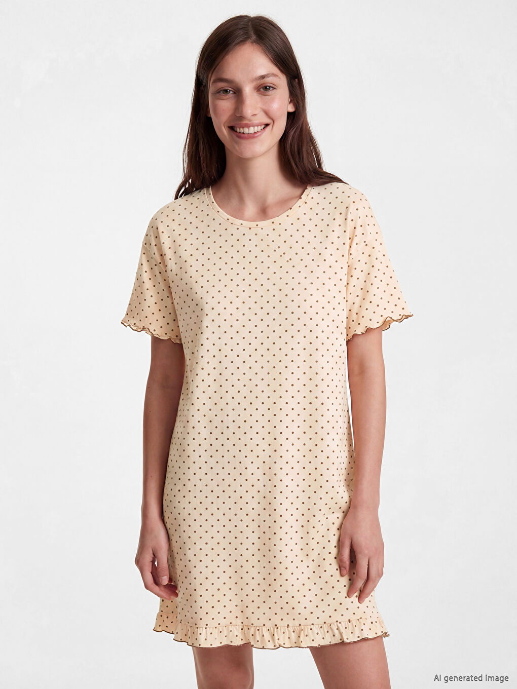 Нощница с кръгло деколте на точки за жени-1