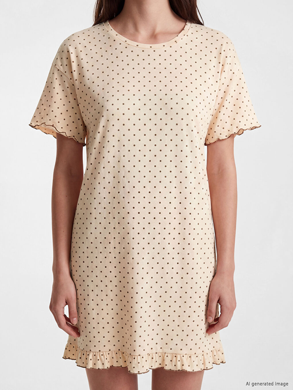 Нощница с кръгло деколте на точки за жени-2