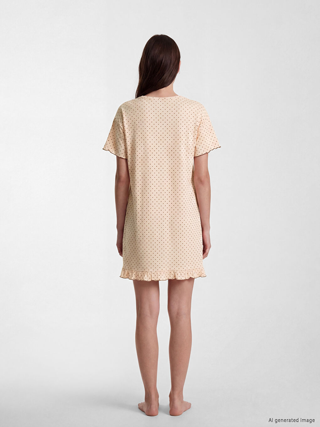 Нощница с кръгло деколте на точки за жени-3