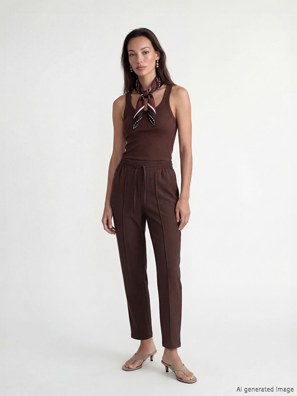 Kahverengi Beli Lastikli Havuç Kesim Kadın Pantolon-1