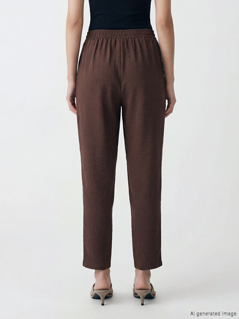 Kahverengi Beli Lastikli Havuç Kesim Kadın Pantolon-2